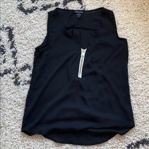 Nikimoto Gold zipper half zip sheer black top